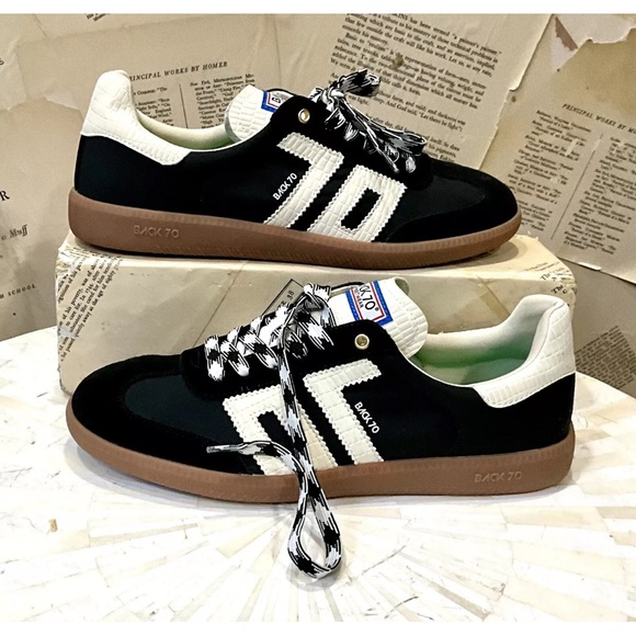 Free People Back 70 Ghost Sneakers Black Mixed Material 2 Tone Laces - Picture 6 of 11